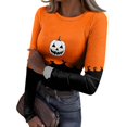 thumbnail image 3 of JGNGSHN Women's Long Sleeve Halloween Shirts Soft Round Crew Stretchy Fitted Ribbed Knit Trendy Scary Horror T-Shirt, 3 of 8