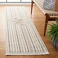 thumbnail image 2 of SAFAVIEH Urban Drew High Low Curve Striped with Fringe Runner Rug, Beige/Ivory, 2'2" x 8', 2 of 8