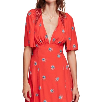 slim fit dress slacks Free People Red Floral Mini Dress with Lace Trim, Open Back and Balloo   The Thrifty Hippy