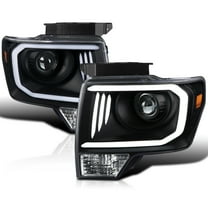 Spec-D Tuning Black Projector Headlights w/ LED Tube Compatible with 2009-2014 Ford F150, Left Right Pair Headlamps Assembly