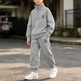 thumbnail image 2 of AherBiu Kids Teen Boys Tracksuits 2 Piece Outfits Half Zip up Stand Collar Pullover Sweatshirt with Pants Jogger Set Sweatsuits(5-6 Years,Gray), 2 of 9