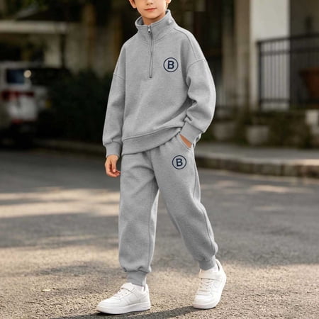 LEKWK Boys Girls Sweatsuits 2 Piece Outfit Half Zip Sweatshirt Matching Jogger Sweatpants Teen Casual Tracksuit Set Fall Winter School Activewear 5-15Y