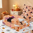 thumbnail image 5 of Homewish Cartoon Witch Cat Zipper Full Size Comforter Sets with Fitted Sheet and 2 Pillowcases for Girls, Halloween Spooky Animal Zipper Bedding Set, Peach Orange, Pumpkin Bat Reversible, 5 of 7