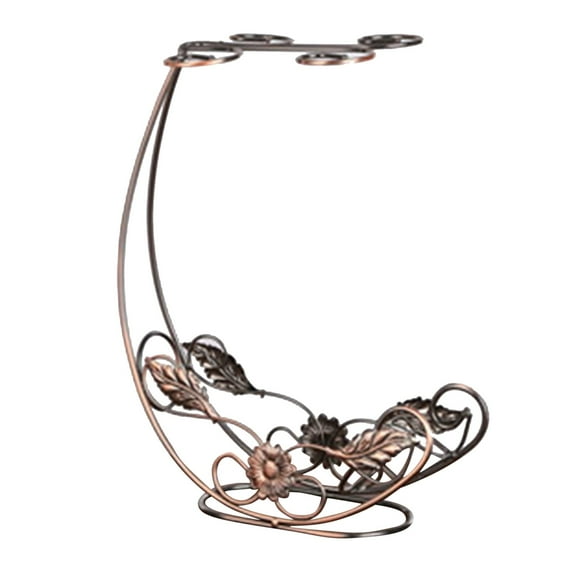Vintage Bronze Tabletop Wine Rack, 4-Glass & 1-Bottle Metal Holder, Compact 9.4" Wide Bar Display for Kitchen, Dining Room & Gifting, Sturdy Anti-Tip Base, No-Assembly Required, 1Pc Wine Rack