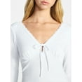 thumbnail image 4 of No Boundaries Tie Front Lace Trim Top with Long Sleeves, Women’s XXS-XXL, 4 of 5