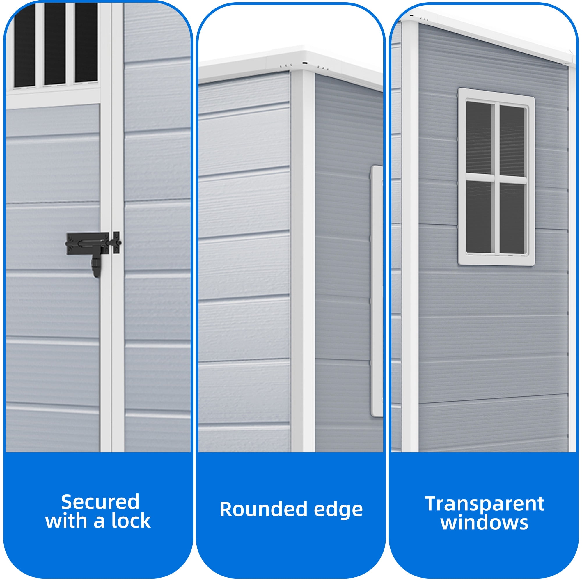 Uforic 5x3FT Outdoor Storage Shed with Windows, Floor, Lockable Doors, Waterproof Plastic, Gray