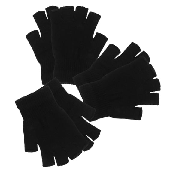 OUNONA Black Knitted Fingerless Gloves for Women's Touchscreen Compatible Insulated Warmth Elastic Fit Size 3 Pairs