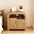 thumbnail image 7 of KeyWhat Fluted Nightstand with Charging Station, Modern End Table with 2 Drawers and Metal Handles for Bedroom/Living Room, Natural Oak, 7 of 7