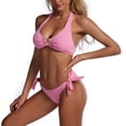 thumbnail image 3 of Traje de baño de dos piezas para mujer, bikini con cuello halter, tirantes anudados, espalda abierta, color rosa brillante, 3 of 6