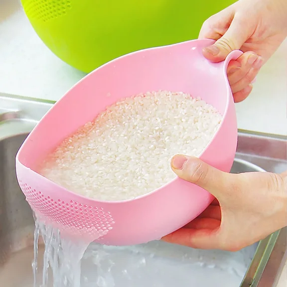 1PC-Rice Sieve Colander Sieve Rice Washing Filter Strainer Basket Kitchen Tools Food Beans Sieve Fruit Bowl Drainer (Pink)