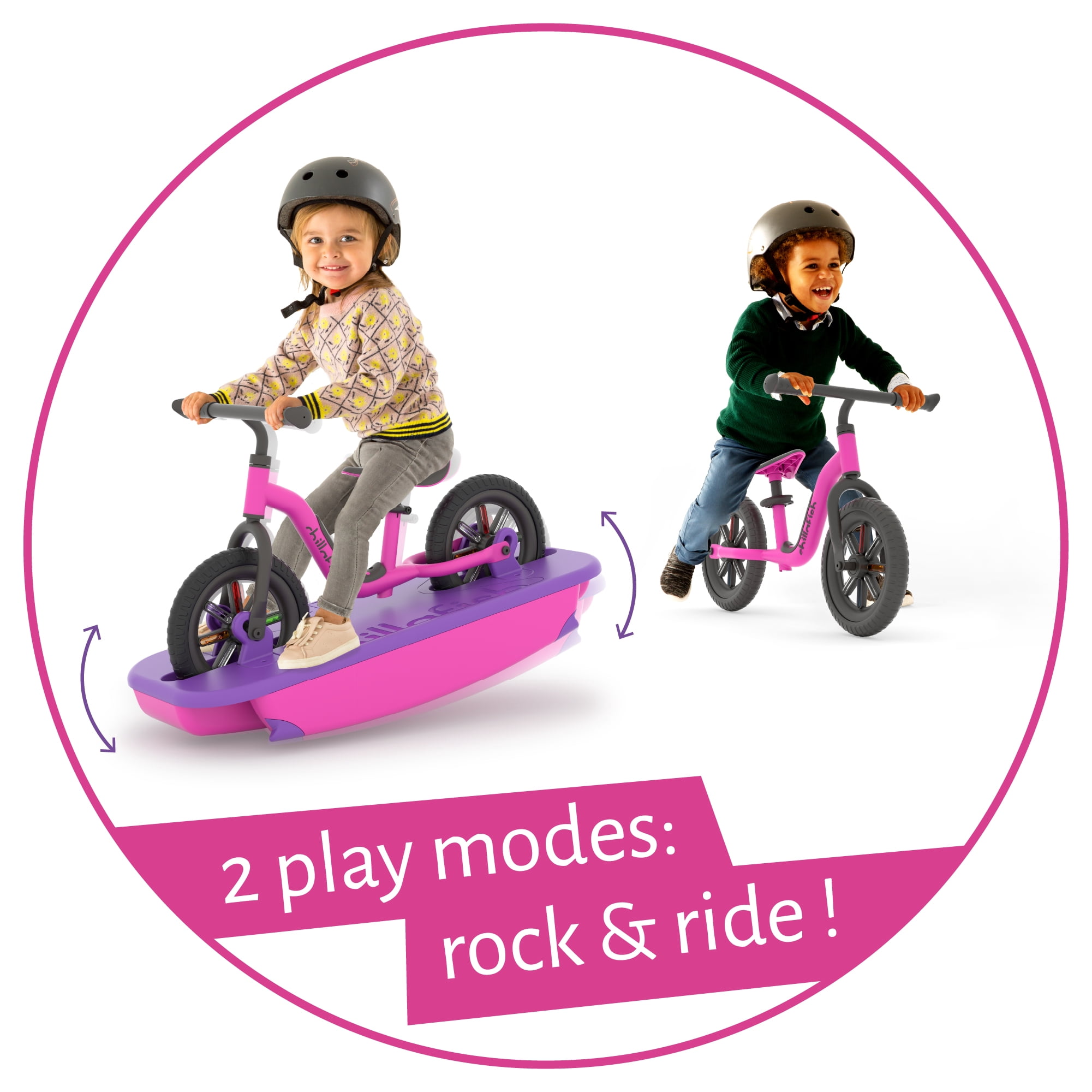 Chillafish Buzzi & Rocki, 2-in-1 Ride-On Toy, Rocker Base + 10" No-Pedal Balance Bike, Stable Learn-to-Balance Set, Ages 1,5-4 Years, Pink-Purple