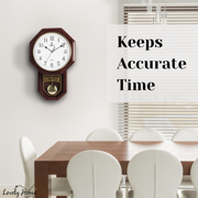 Pendulum Wall Clock - Decorative Wood Wall Clock with Pendulum - Schoolhouse Clock Regulator Design, Battery Operated & Silent, Wooden Pendulum Clock 18x11