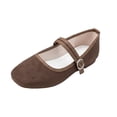 thumbnail image 3 of IEMIEMIEM Womens Mary Jane Flats with Strap Slip on Faux Suede Flats Shoes Comfortable Flats Shoes Non Slip Women Dressy Shoes Coffee 10 Wide, 3 of 9