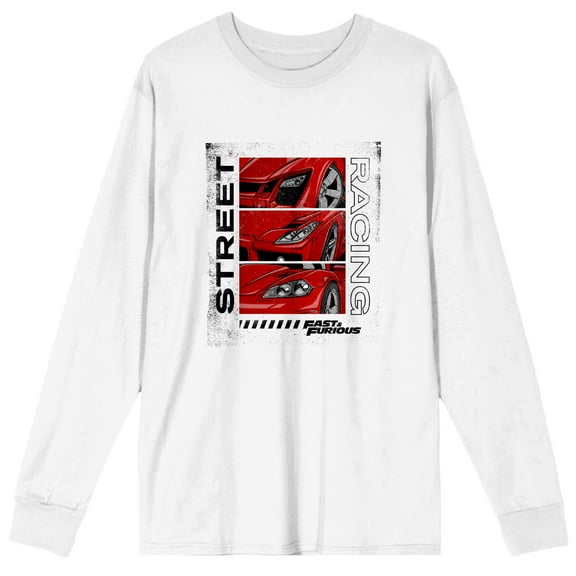 The Fast And The Furious Street Racing Red Car Fronts Men's White Long Sleeve Shirt-XL