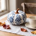 thumbnail image 3 of Blue White Floral Fabric Pumpkin Ornament, Stuffed Cloth Pumpkin Tabletop Decor, Farmhouse Indoor Decorative Pumpkin for Halloween Thanksgiving Shelf Mantel Home Display, 3 of 8