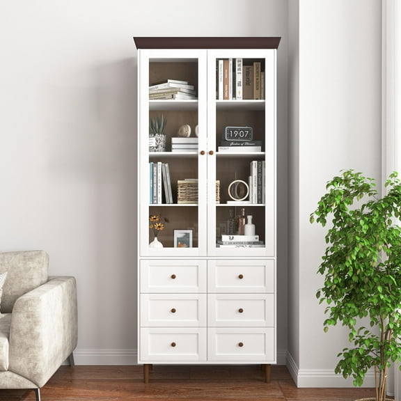 78.7 Inch Tall Pantry Cabinet for Kitchen, Farmhouse Storage Cabinet With Clear Glass Door, Adjustable Shelves, Easy Assembly, Rustic Cupboard For Kitchen