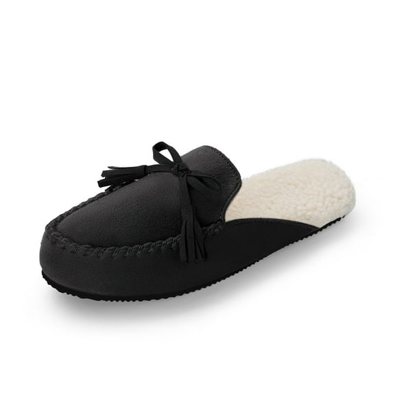 Dream Pairs Women's Memory Foam Moccasin Cozy House Slippers with Fuzzy and Warm Sherpa Fleece Lining, Suede Ladies Slip-on Slippers Both for Indoor and Outdoor SDSL223W BLACK Size 10