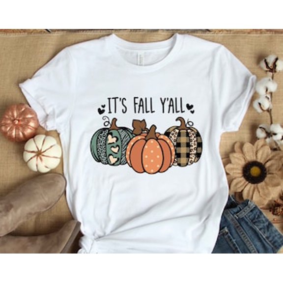 Sam Soft It's Fall Y'all Pumpkin T-Shirt, Cute Fall Shirt, Pumpkin T-Shirts, Leopard Pumpkin Shirt, Fall Shirt, Thanksgiving Shirt, Fall Mom Shirt