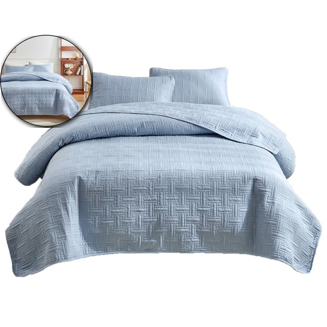 Dvruxg Double Sided Washed Quilted Bed Cover Set (3 Pcs) – Solid Color Comforter Cover with 2 Pillowcases (20x26 inch) – Soft, Breathable Polyester Bedding for All Seasons