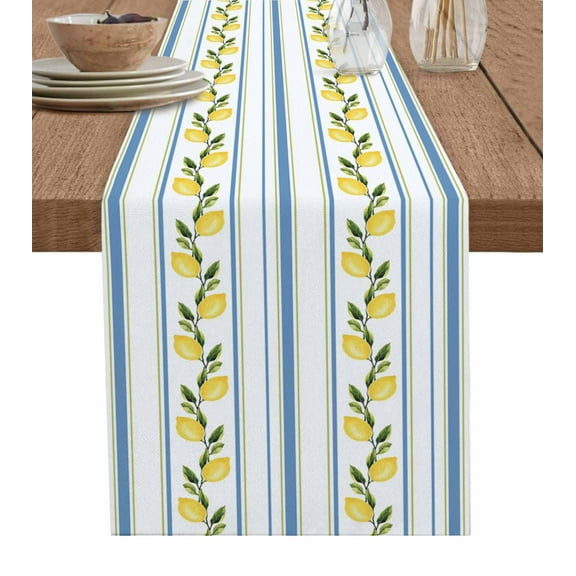 Boanket Yellow Lemon Table Runner - 48 Inch Long, Kitchen Dining Table Runner Dresser Scarves, Farmhouse Modern Vertical Striped Fruit Farmhouse Decor for Coffee Tables Wedding Party Banquet
