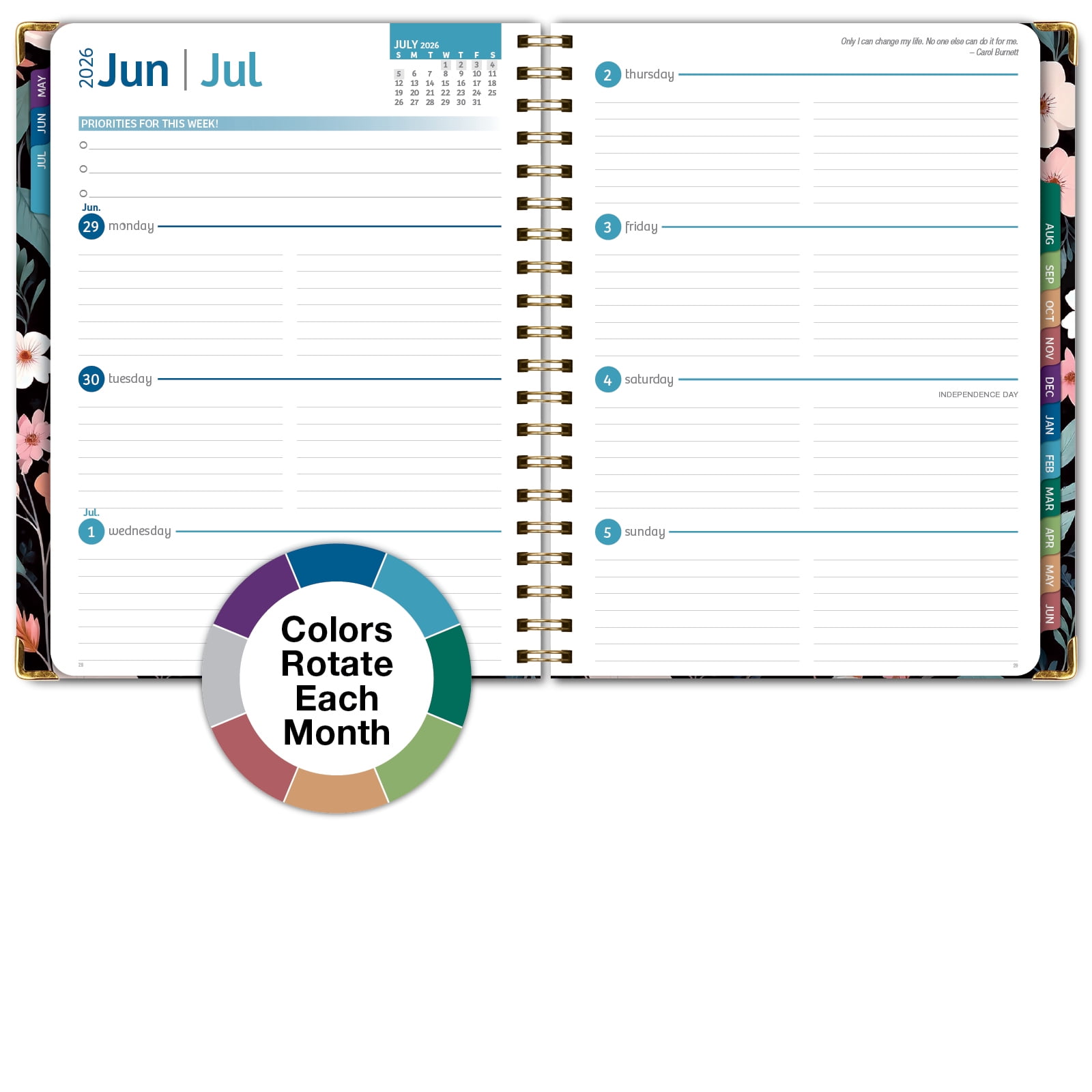 2026-2027 Excello Brands 8.5" x 11" Academic Year Hardcover Fashion Planner, Weekly/Monthly, 14 Month, Black Floral Pink