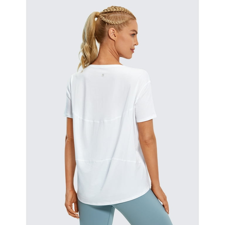 CRZ YOGA Women's Pima Cotton Short Sleeve Shirts Loose Fit Casual Tops 
