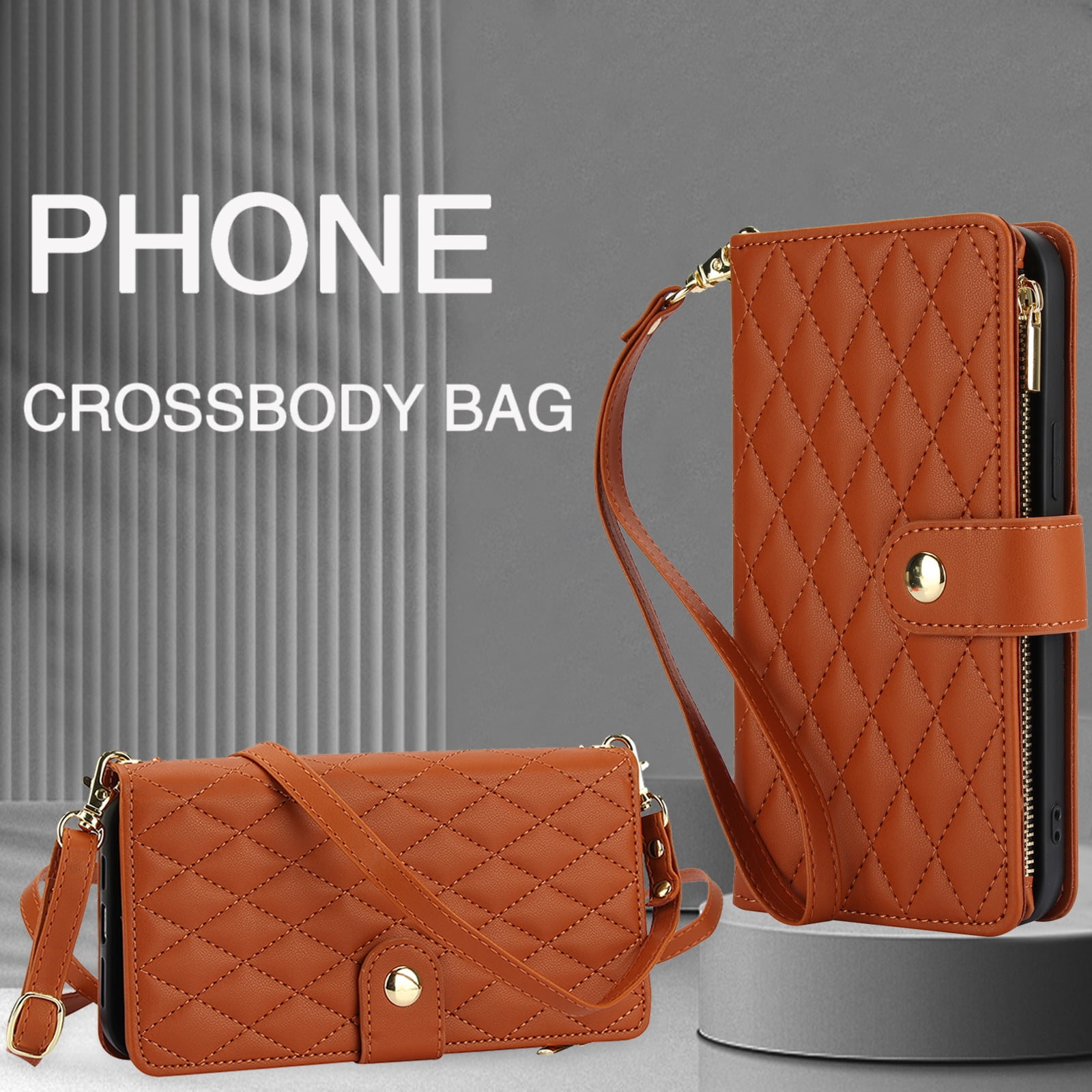 Phone Case for Apple iPhone 14 Plus, Premium iPhone 14 Plus Case with Wallet, Card Holder, Coin Zipper Pocket Shockproof Flip Cover Stand with Wrist Strap & Detachable Shoulder Strap,Brown