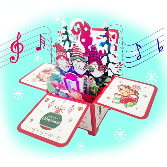 Cheinxy Large Pop Up Christmas Cards with Blowable Lights and Music,Delicate & Funny Merry Christmas Cards 3D Greeting Cards Special Xmas Gifts for Kids and Teens