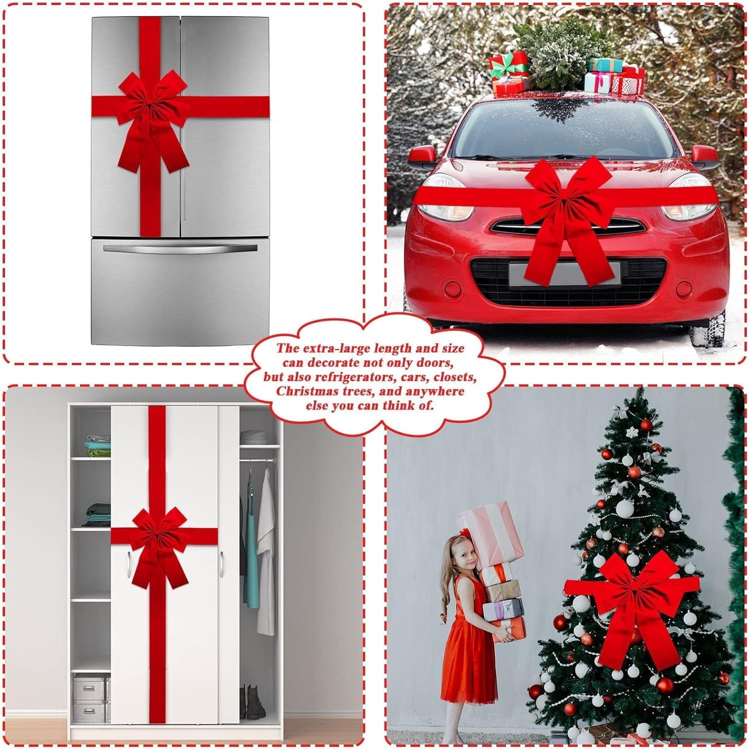 Dalrosia Christmas Cabinet Door Ribbon Big Red Bow Large Door Lace Christmas Tree Bow Xmas Holiday Decorations Christmas Front Door Party Supplies