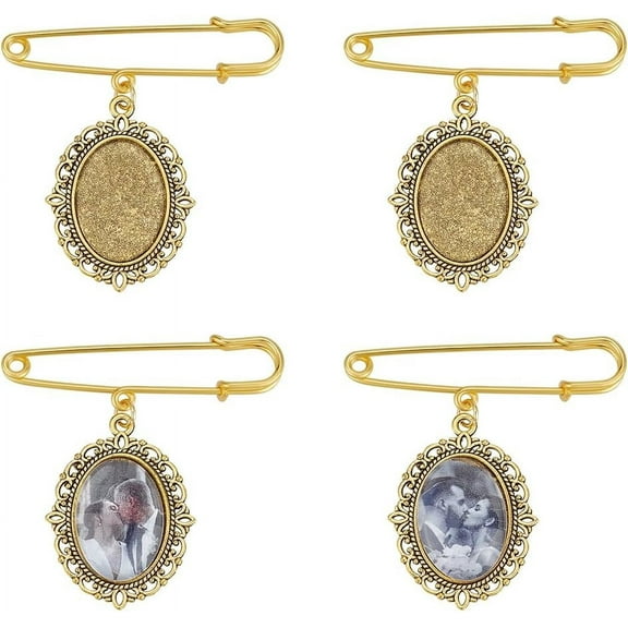 8Pcs Antique Golden DIY Pin Brooch Making Kit Blank Alloy Oval Clear Glass Cabochons Wedding Bouquet Photo Brooch Charm for Photo Charm Wedding Party