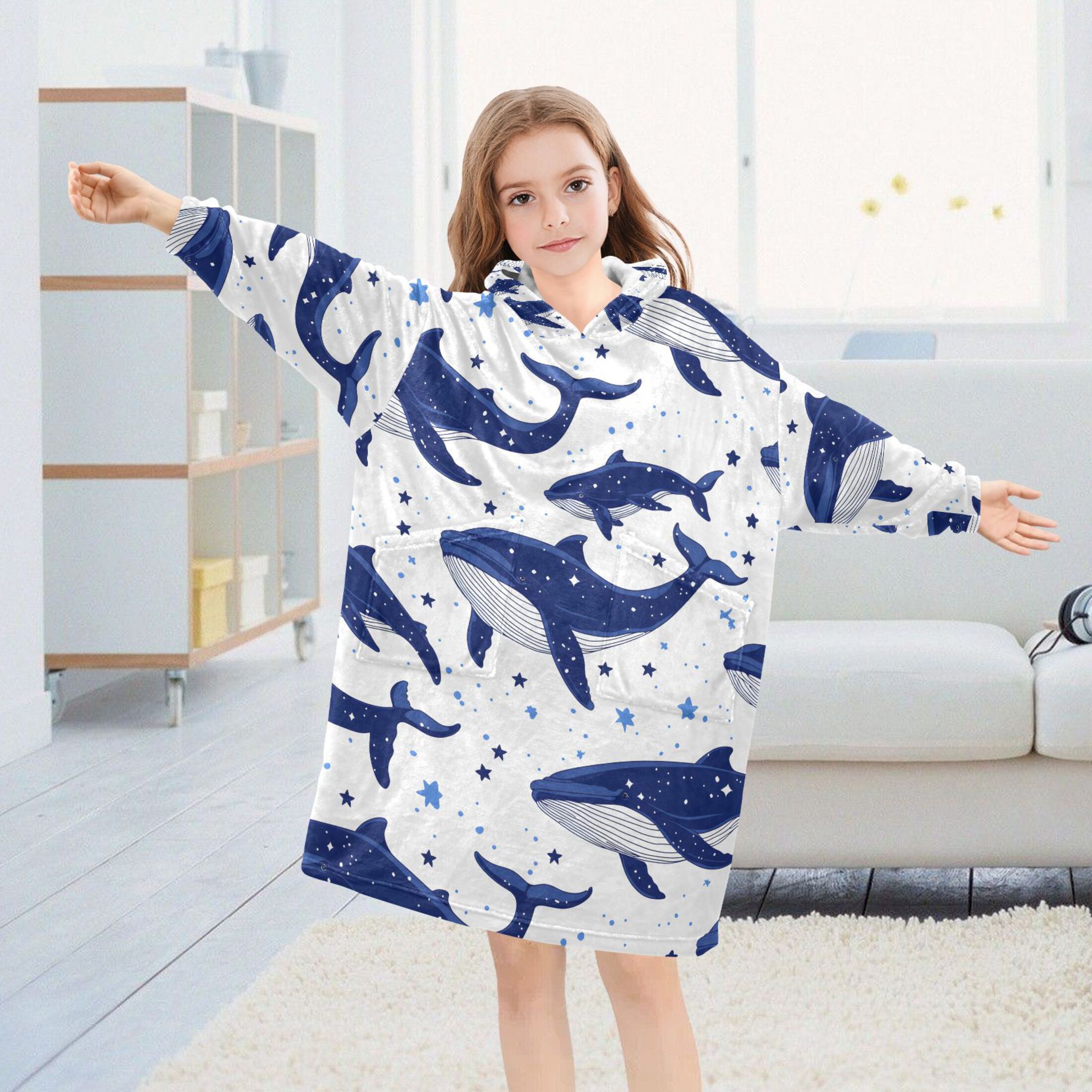 joogoo Wearable Blanket Hoodie for Whale Stars Oversized Sherpa Hooded 3-14 YR M