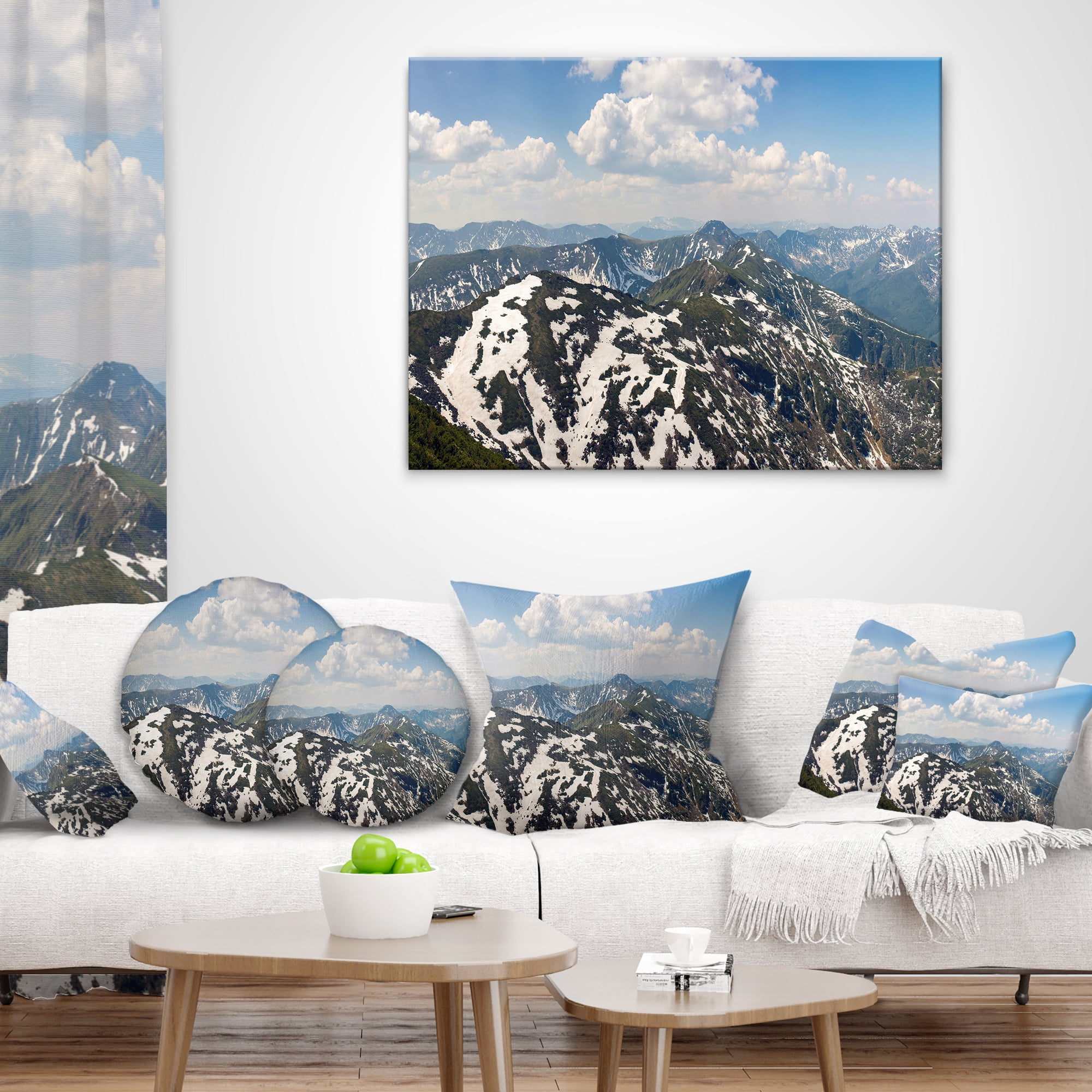 Designart Green Mountains in Spring Panorama - Landscape Printed Throw Pillow - 12x20