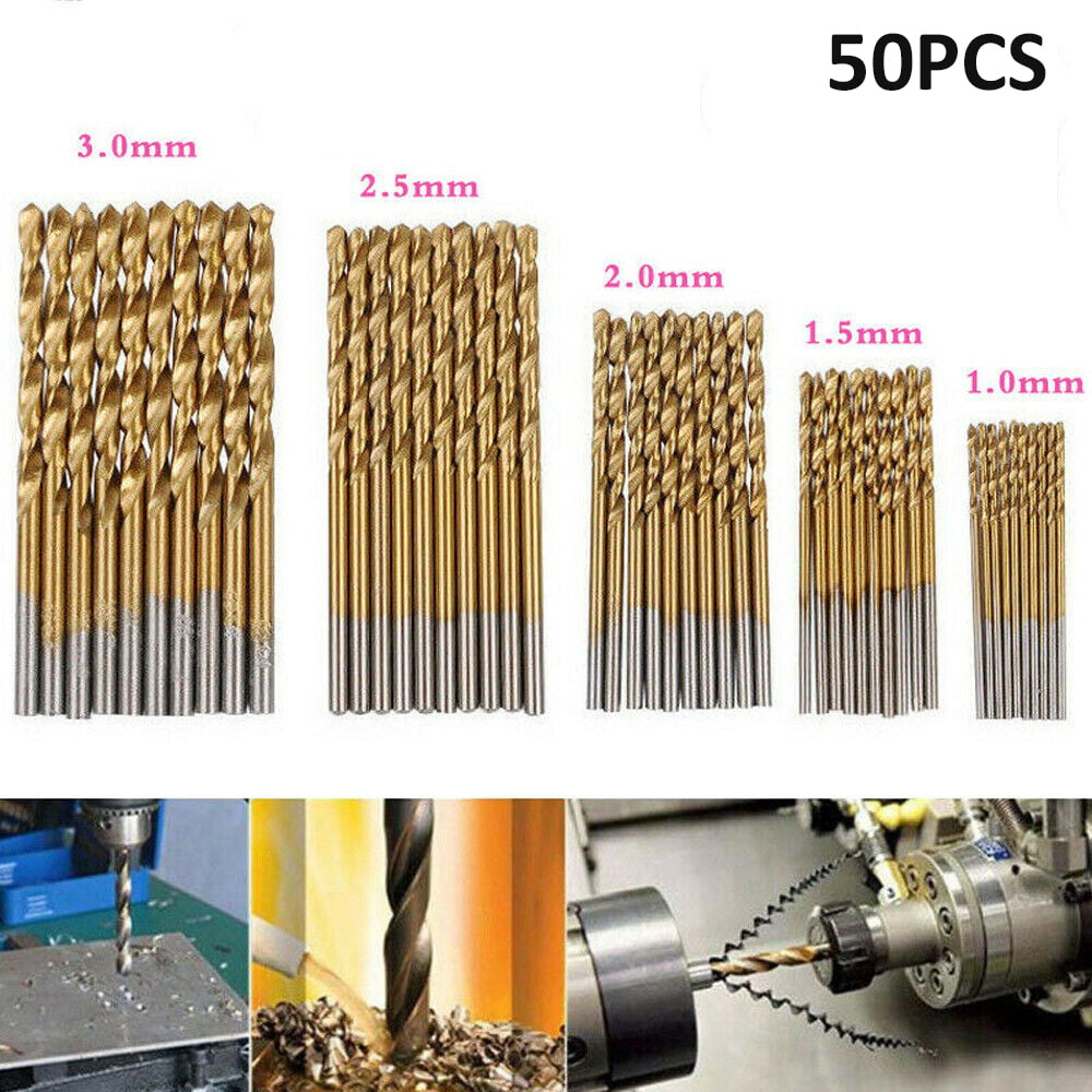 50Pcs Titanium Coated HSS High Speed Steel Drill Bit Set Tool 1/1.5/2/2.5/3mm 