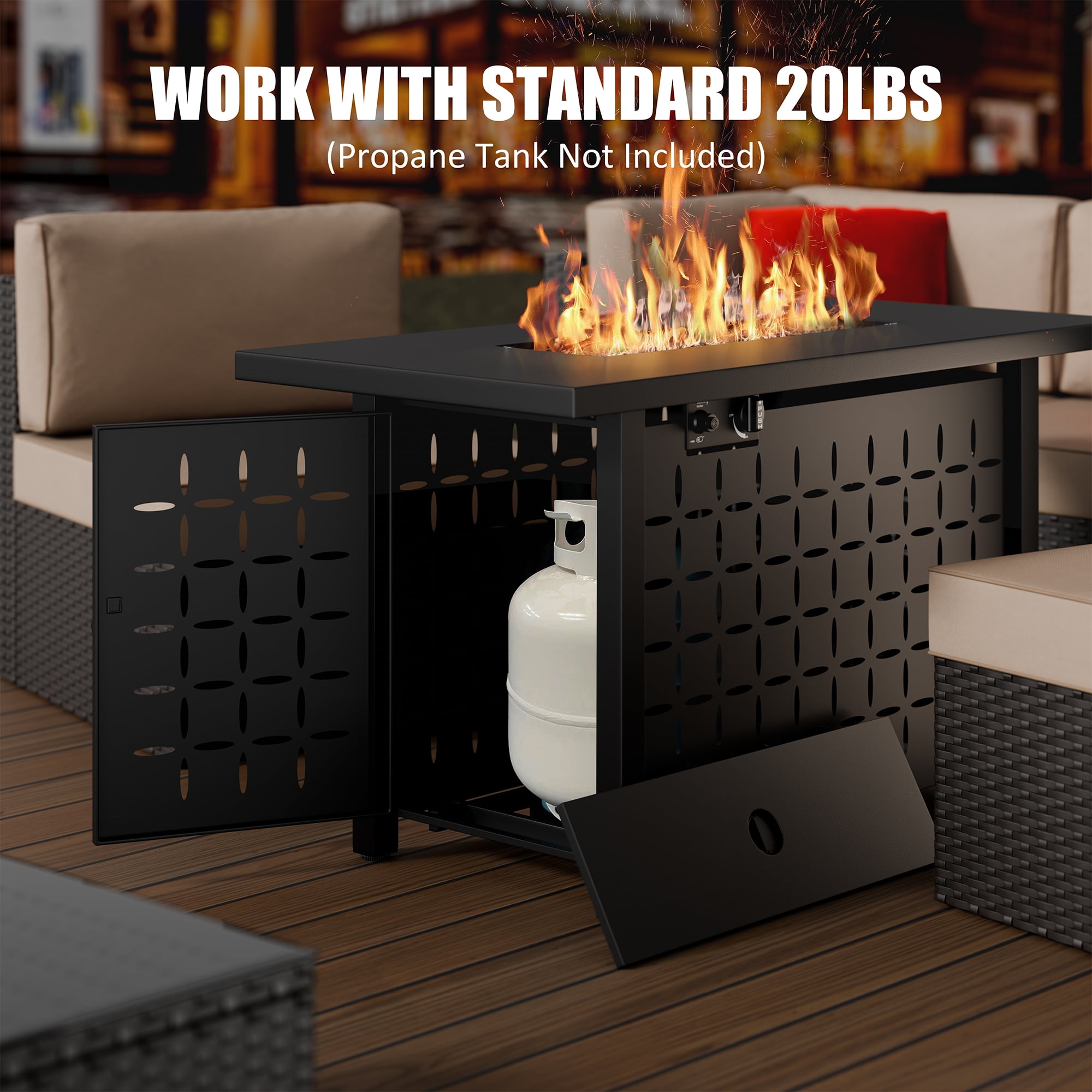 Walsunny 43 inch Gas Fire Pit Table 50,000 BTU Outdoor Rectangular Propane Firepit Table with Waterproof Cover