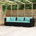 thumbnail image 1 of vidaXL 3-Seater Sofa with Cushions Black Poly Rattan, 1 of 4