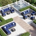 thumbnail image 7 of Aoxun 7 Piece Patio Furniture Set Wicker Rattan Patio Sectional Sofa Set Outdoor Seating Furniture with Thickened Cushion, Navy Blue, 7 of 7