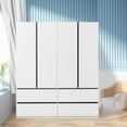 thumbnail image 2 of ModMakers 4-Door Wardrobe Armoire Closet | Freestanding Bedroom Armoires Clothing Furniture Wood Wardrobe Cabinet w/ Hanging Rods & 4 Drawers, White, 2 of 8