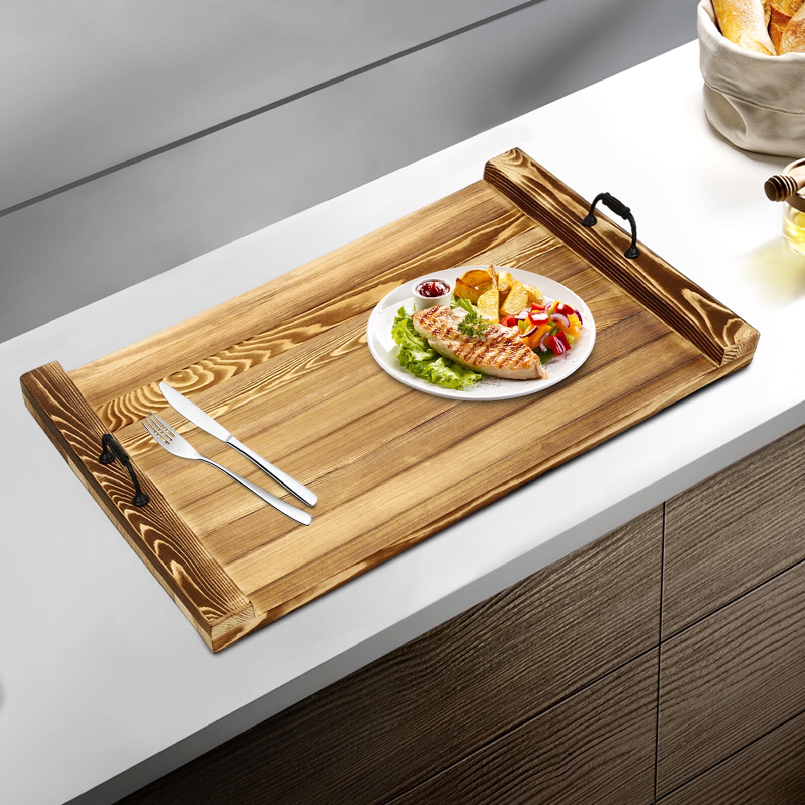 Loyalheartdy Noodle Board Wood Stove Cover Top Cover Multifunctional Chopping Board Serving Tray with 2 Handles for Electric Gas Stove Top 30 x 22 In