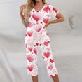 thumbnail image 2 of Garbnen Valentine Pajamas for Women Set V Neck Short Sleeve Sleepwear Top and Capri Pjs Heart Print Loungewear Sleepwear with Pockets, 2 of 7