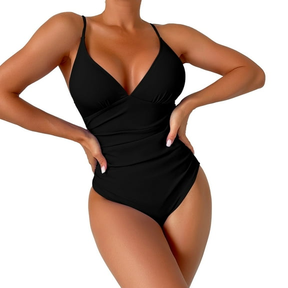 Sngxgn Women's Swimsuits Swimwear Asymmetric Ruffle Monokinis Bathing Suits(Black,XL)