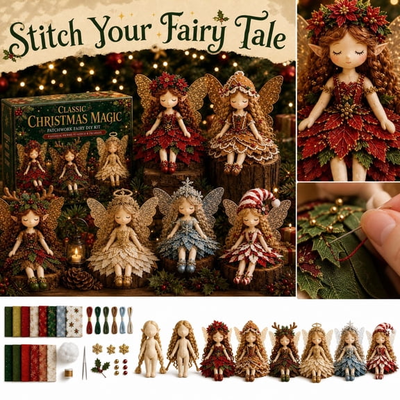 Christmas Patchwork Fairy Sewing Kit, DIY Handmade Elf Fairy Doll Craft Set, Pre-Cut Fabric Angel Doll Making Kit for Xmas Table Decor & Holiday Gift