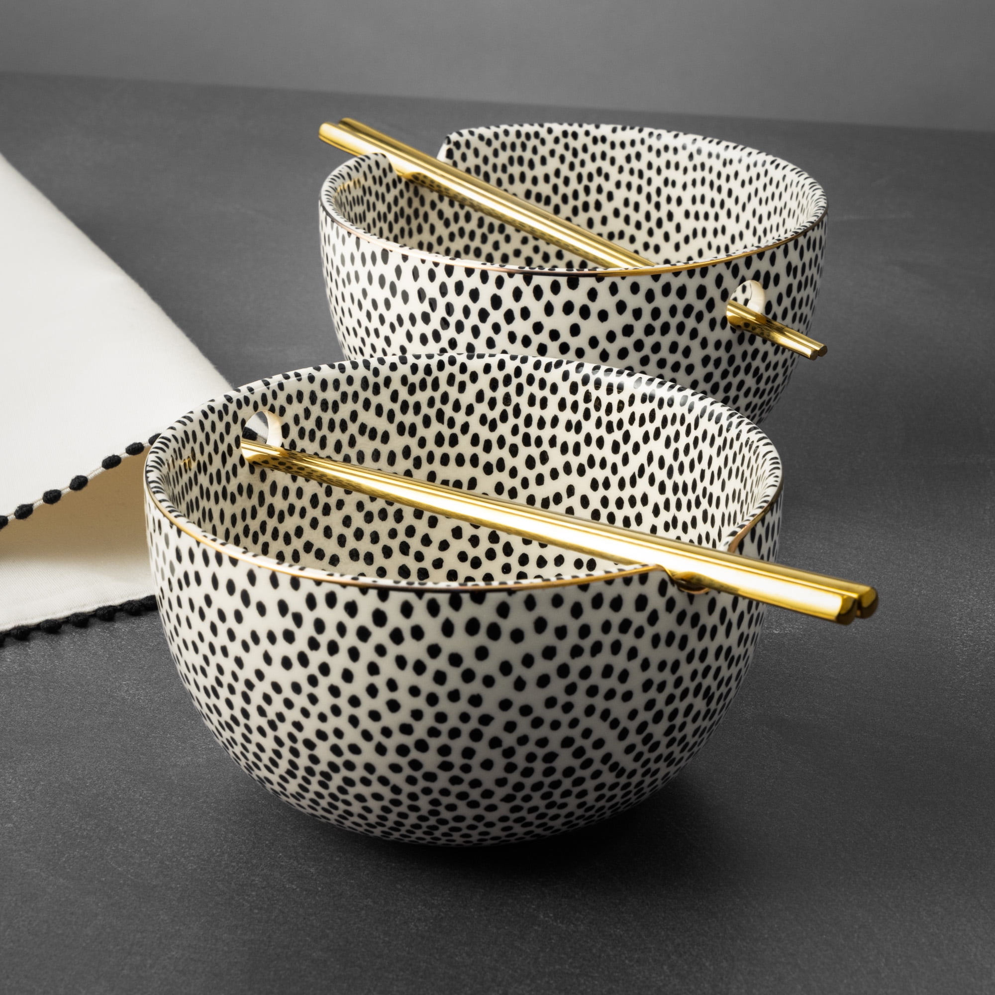 Thyme & Table Dot Collection, 2 Pack Ramen Bowl Set with Chopsticks