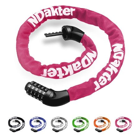 NDakter Bike chain Lock, 5-Digit combination Anti-Theft Bicycle Lock, 3.2 feet Long Security Resettable Bike Locks Heavy Duty for Bike, Motorcycle, Bicycle, Door, gate, Fence, grill, Pink