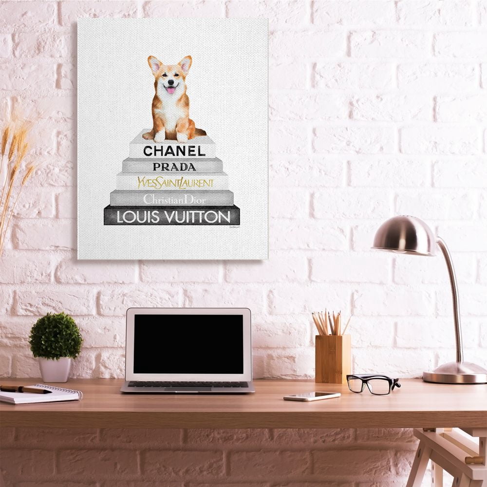 Stupell Industries Smiling Corgi Puppy on Glam Fashion Icon Bookstack Designed by Amanda Greenwood
