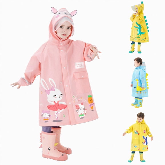 Children's Raincoat With School Bag and Hood Boys Girls Students Cartoon Print Long Raincoat 2T 3T 4T 5T 6T Children Yellow,6-7 Years