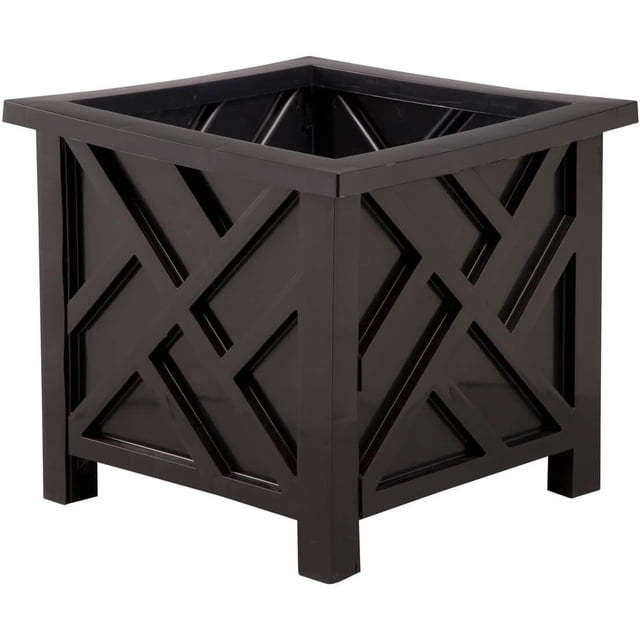 ZYPPPA Chippendale Planter Box, Black – Plant Holder for Garden, Patio and Lawn – 14 ¾” sq. x 13 ¼ H Overall