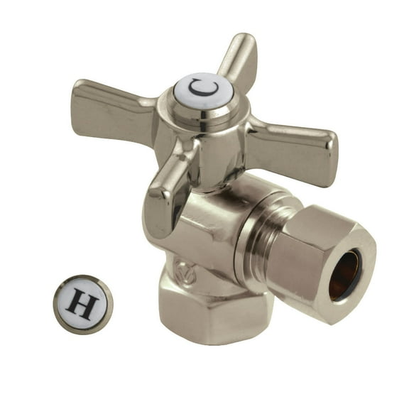 Kingston Brass CC33108ZX 3/8" FIP x 3/8" OD Comp Quarter-Turn Angle Stop Valve, Brushed Nickel