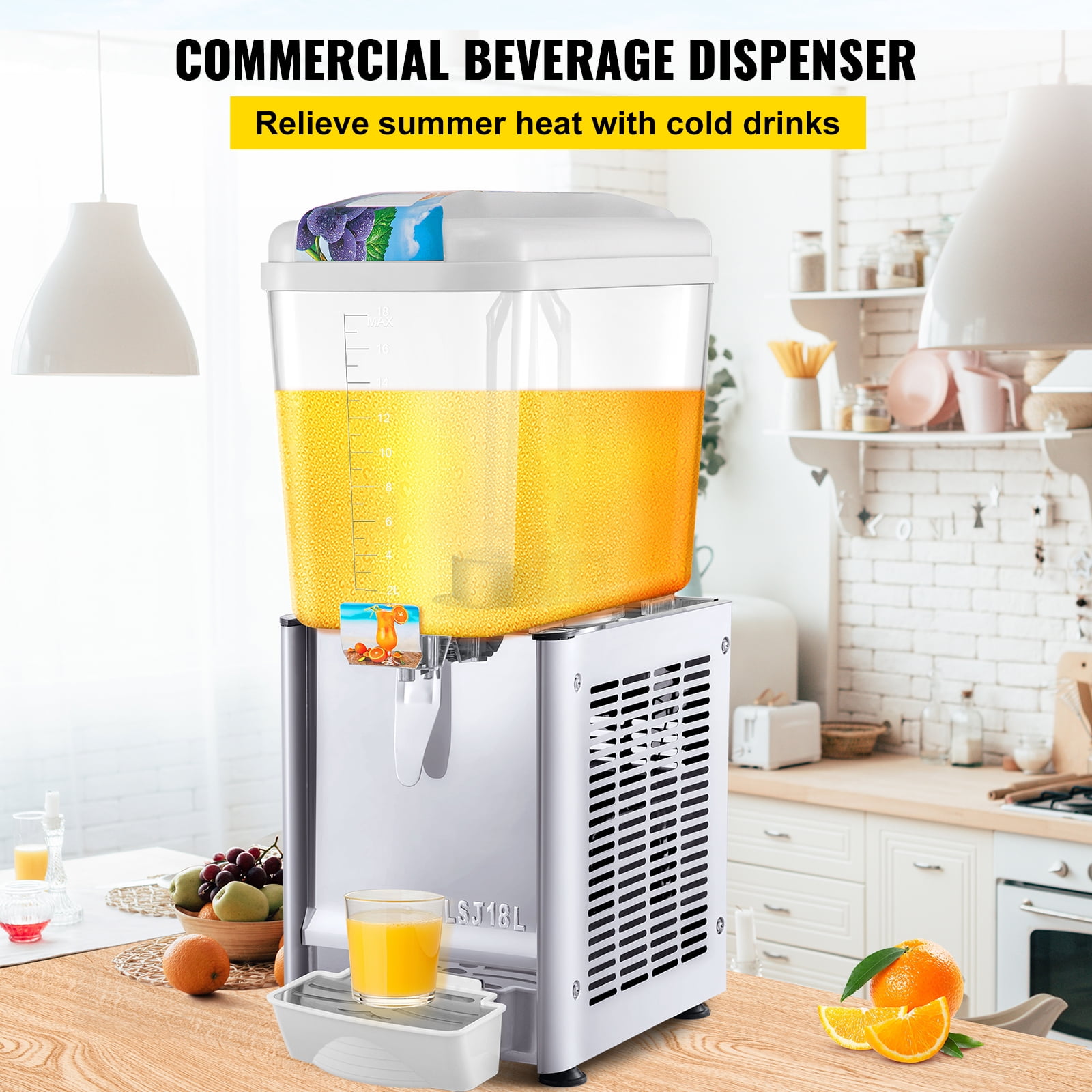 VEVOR 110V Commercial Beverage Dispenser,9.5 Gallon 36L 2 Tanks Juice Dispenser  Commercial,18 Liter Per Tank 300W Stainless Steel Food Grade Material Ice  Tea Drink Dispenser Equipped with Thermostat Controller
