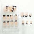 thumbnail image 5 of French Tip Press on Nails Medium Square Fake Nails with Design Black Line False Nail Glitter Glue on Nails Glossy Full Cover Artificial Acrylic Nail Bling Nude Stick on Nail for Women Manicure 24pcs, 5 of 8