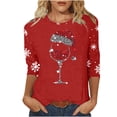 thumbnail image 1 of Puntoco Camiseta con cuello redondo y manga 3/4 con estampado navideño para mujer, camiseta de cuello redondo, camiseta de manga larga con cuello redondo, 1 of 3